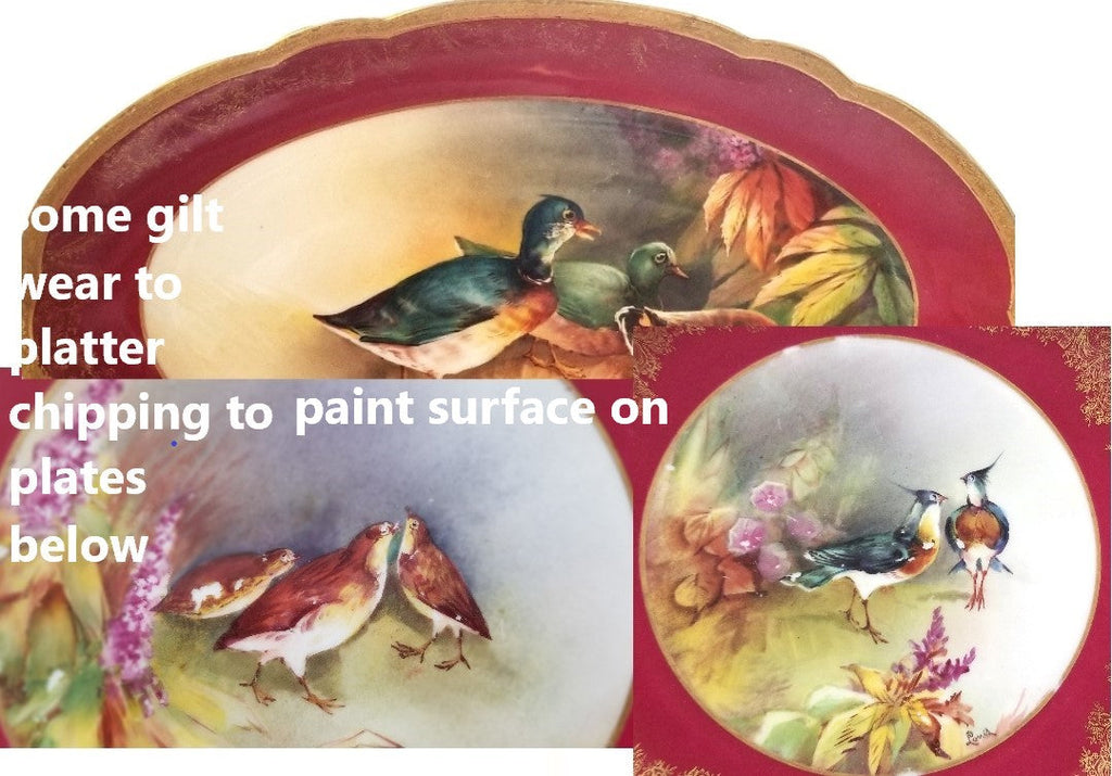 Limoges Porcelain Game Bird Service Platter & Plates Set L.R.L Artist Signed