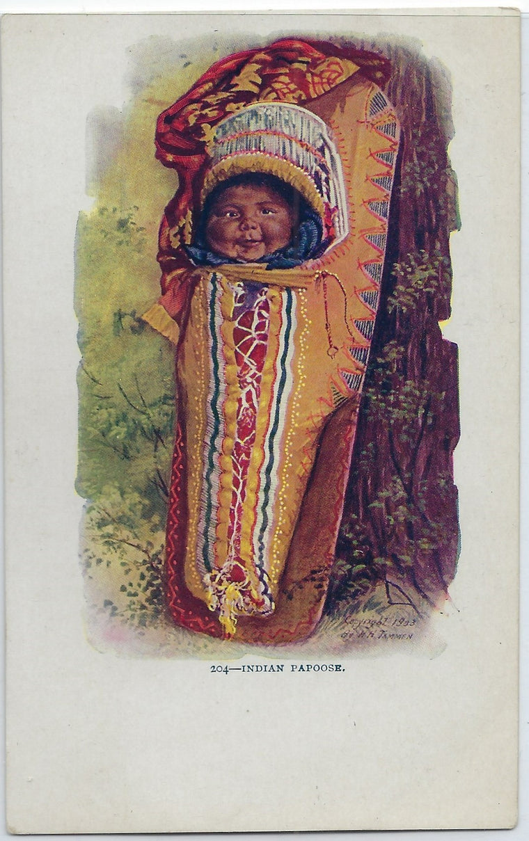 Artist Postcard Baby in Papoose Native American Child Signed H.H. Tammen Unused Undivided Back