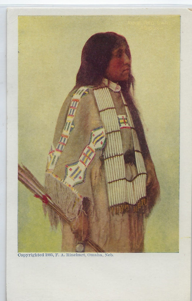 Artist Postcard Native American Sioux Warrior Marked F.A. Rinehart Omaha Nebraska 1905 Early Undivided Back