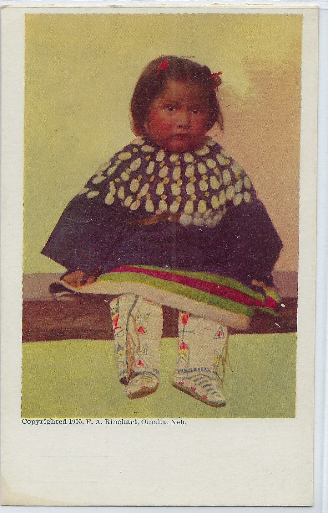 Artist Postcard Native American Sioux Baby Girl Seated Marked F.A. Rinehart Omaha Nebraska 1905 Early Undivided Back