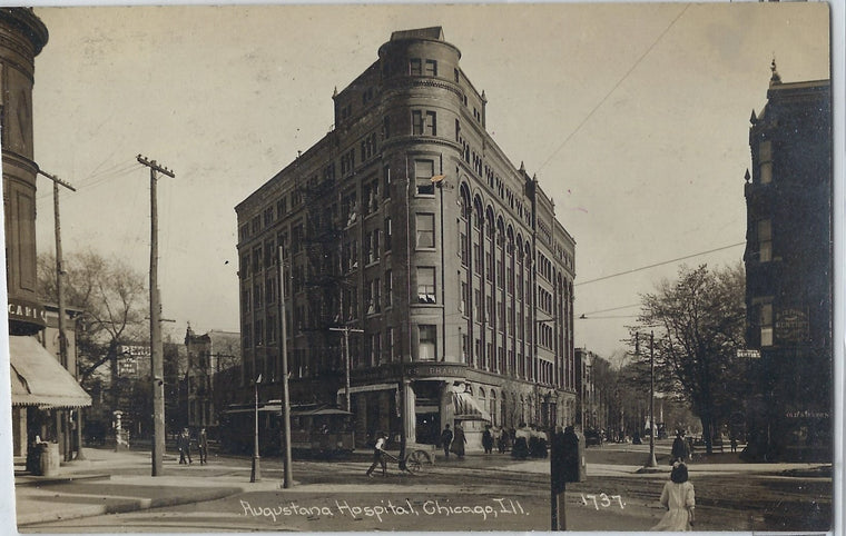 RPPC Chicago Illinois Augustana Hospital Building Street Scene 1915