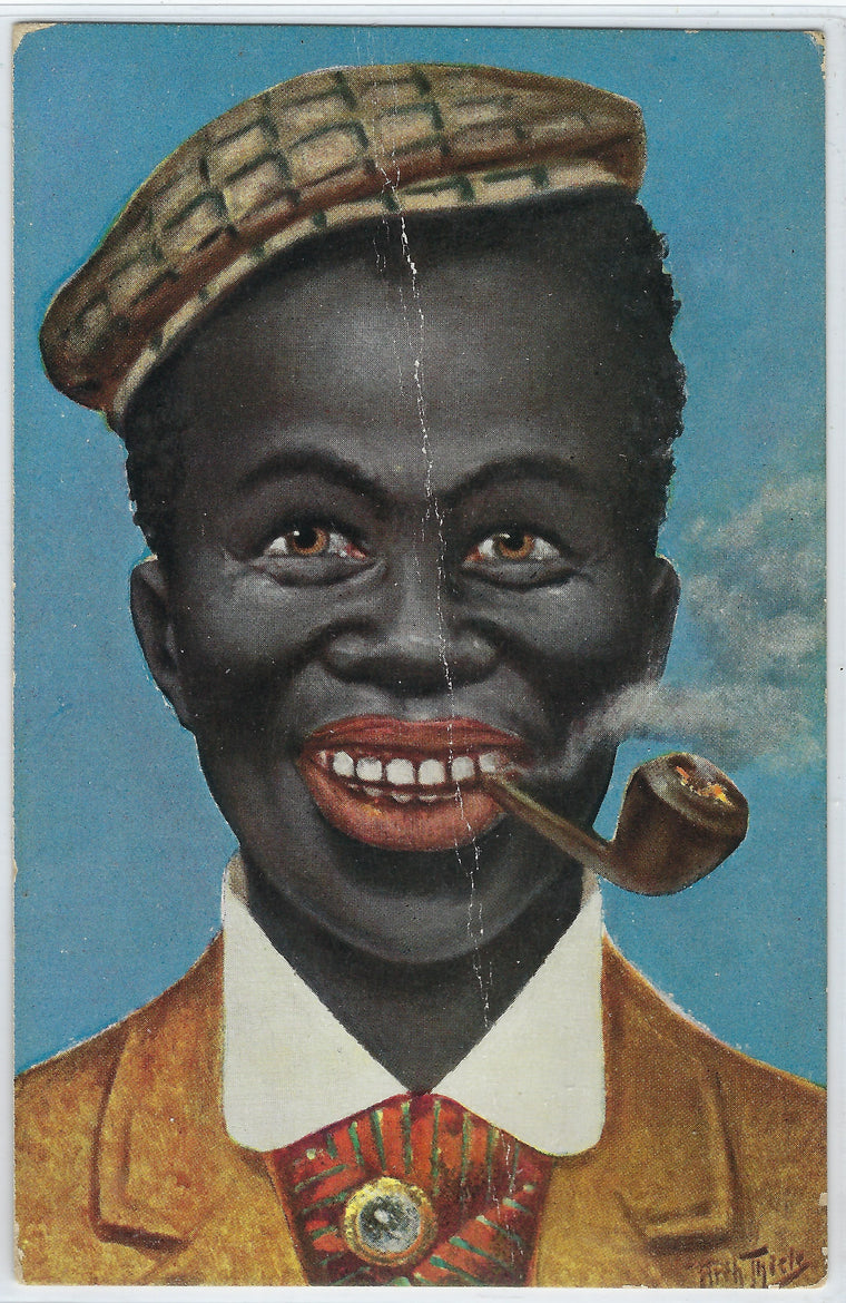 Rare Arthur Thiele Postcard Black Americana Young Man Smoking Pipe Series 306