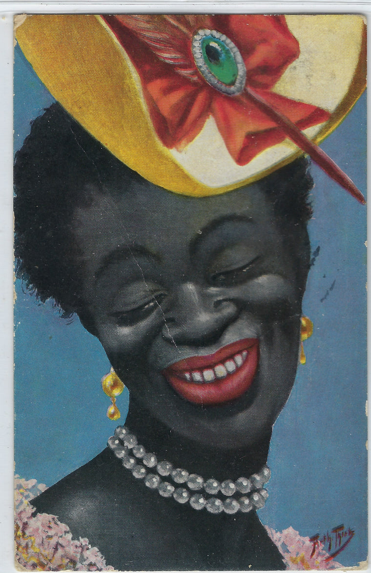 Rare Arthur Thiele Postcard Black Americana Fancy Dressed Woman in Pearls Series 306