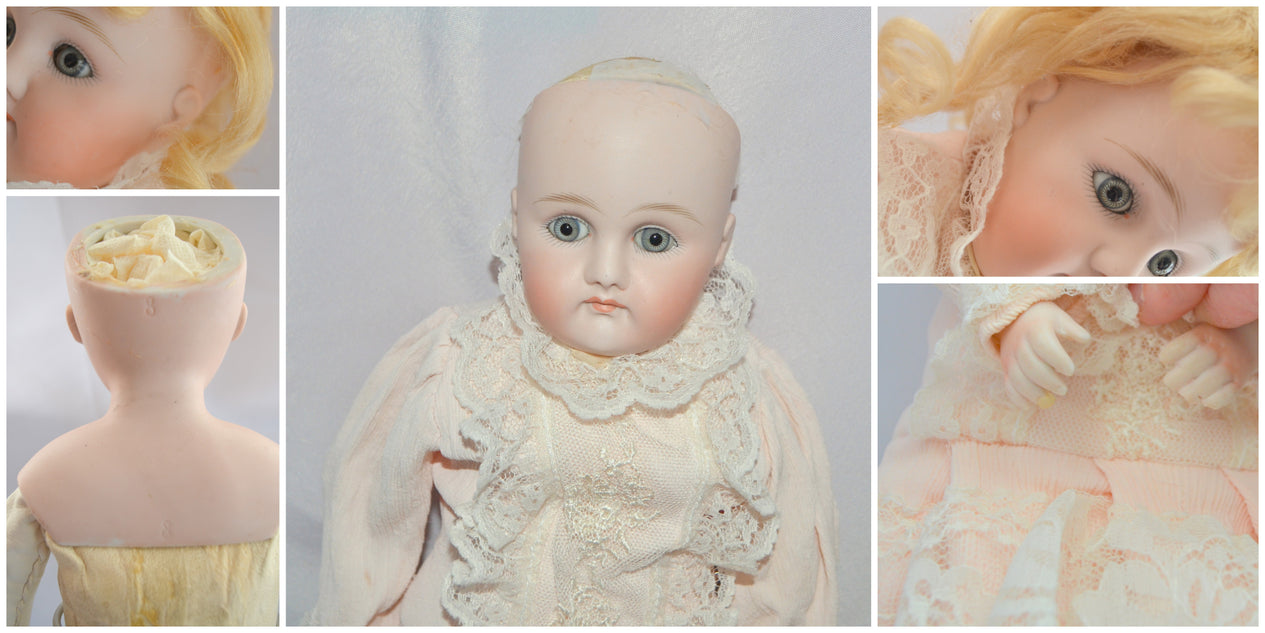 Early JDK Kestner Pouty Face Bisque Shoulder Head Doll Marked 8