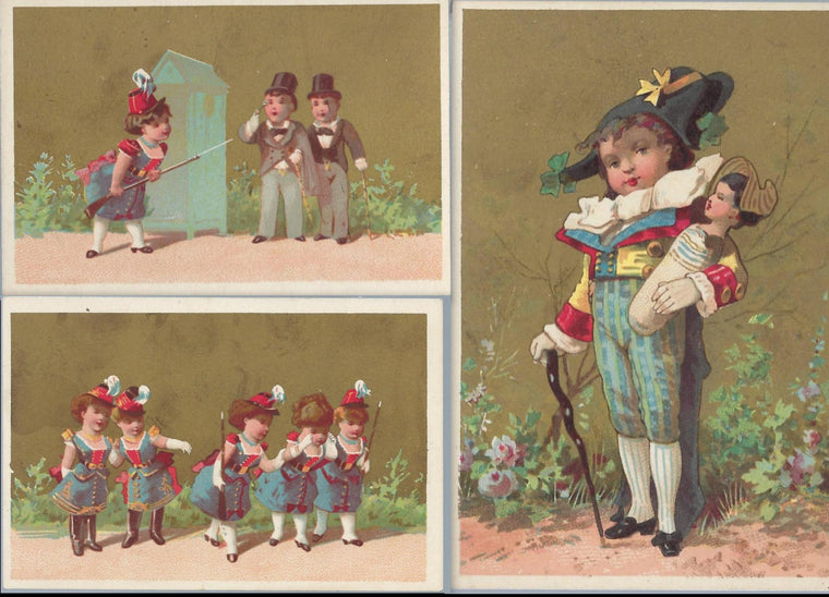 Advertising Trade Card Sample Set Children Playing as Soldiers