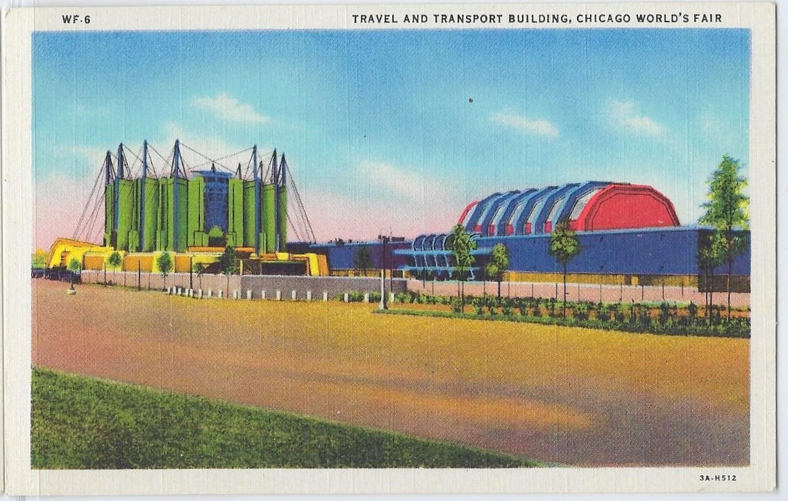 Exposition Postcard 1933 Chicago World Fair Century of Progress Linen Card WF-6 Travel and Transport Building
