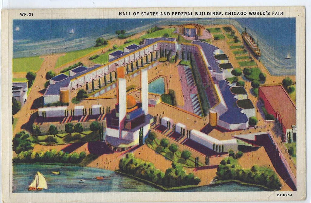 Exposition Postcard Hall of States & Federal Buildings 1933 Chicago World Fair Century of Progress Linen Card