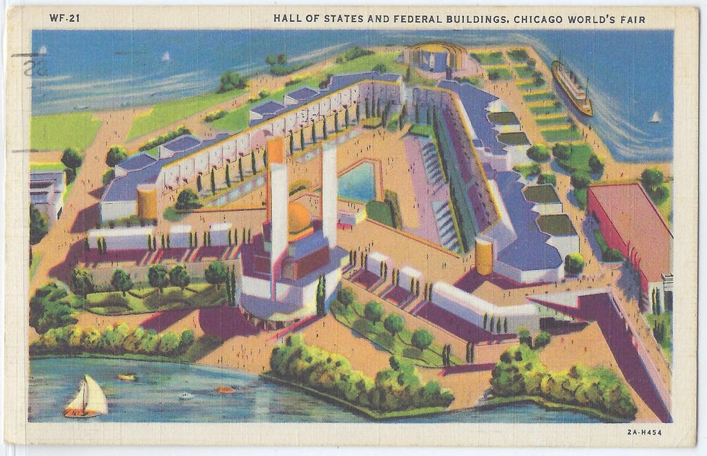 Exposition Postcard Hall of States & Federal Buildings 1933 Chicago World Fair Century of Progress Linen Card