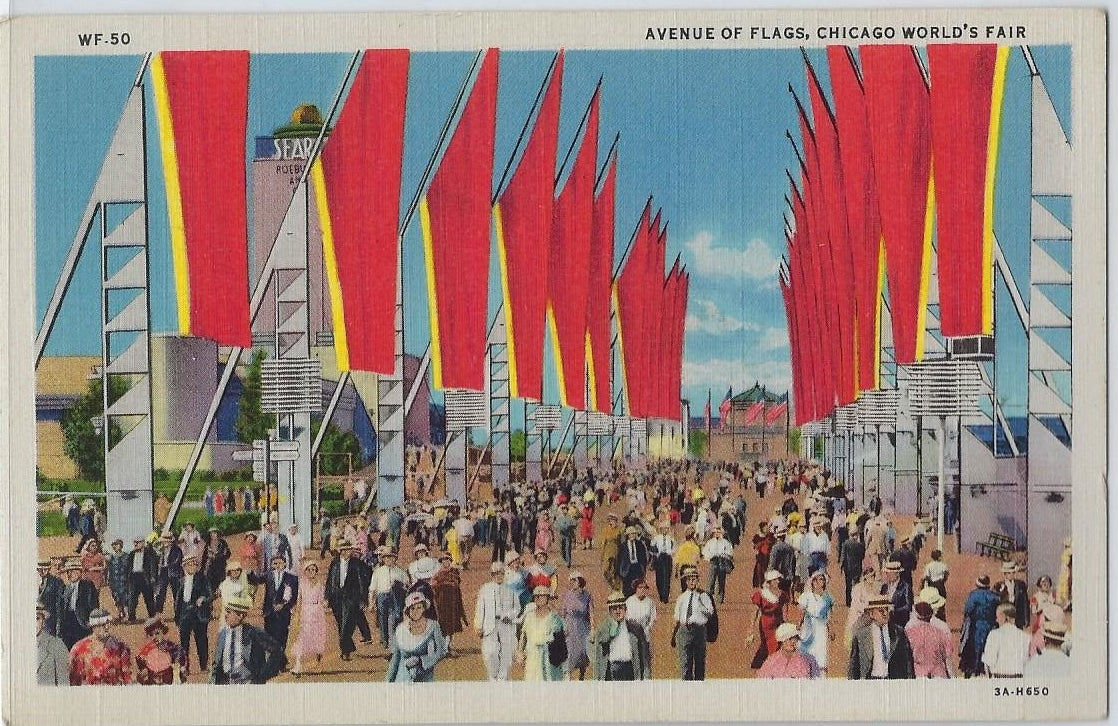 Exposition Postcard 1933 Chicago World Fair Century of Progress Linen Card WF-50 Avenue of Flags