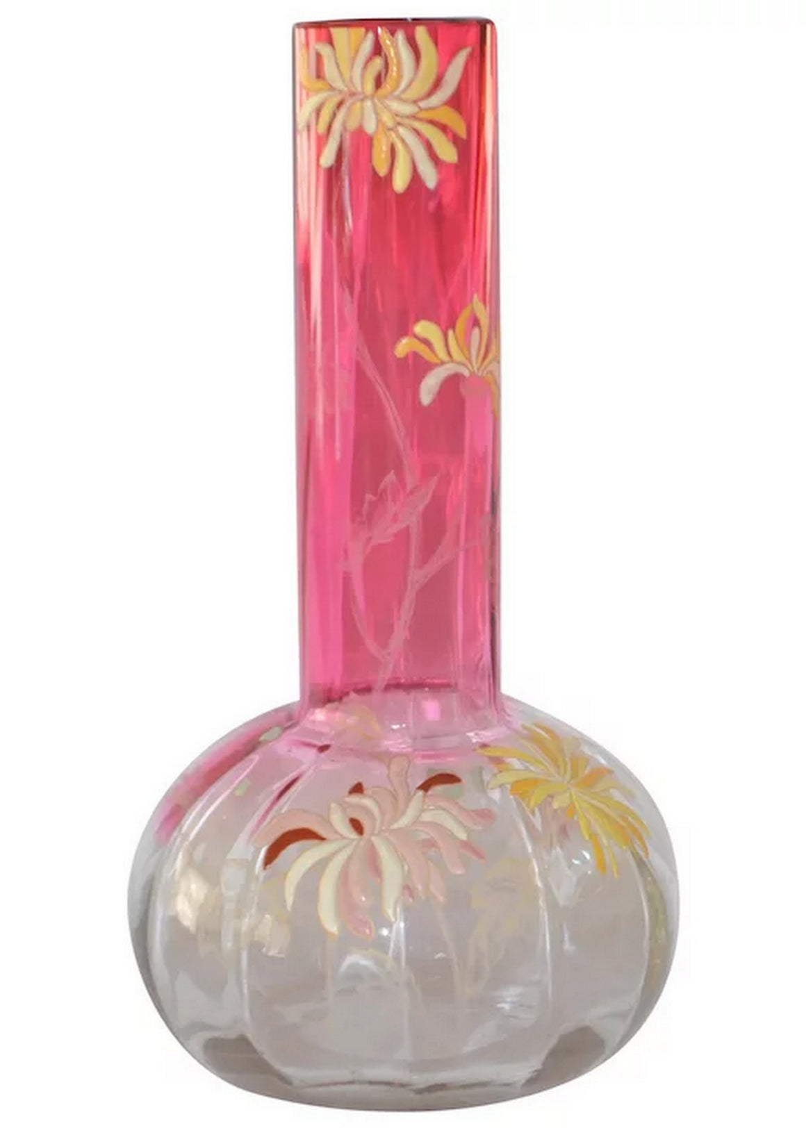 French Legras St Denis Chrysanthemum Large Glass Vase