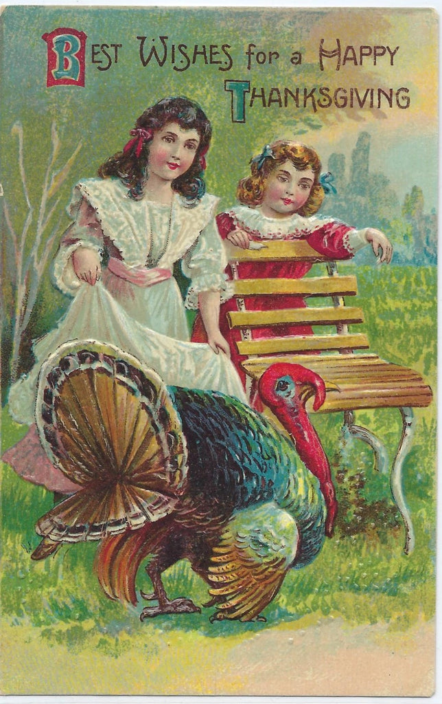 Thanksgiving Postcard Children with Turkey
