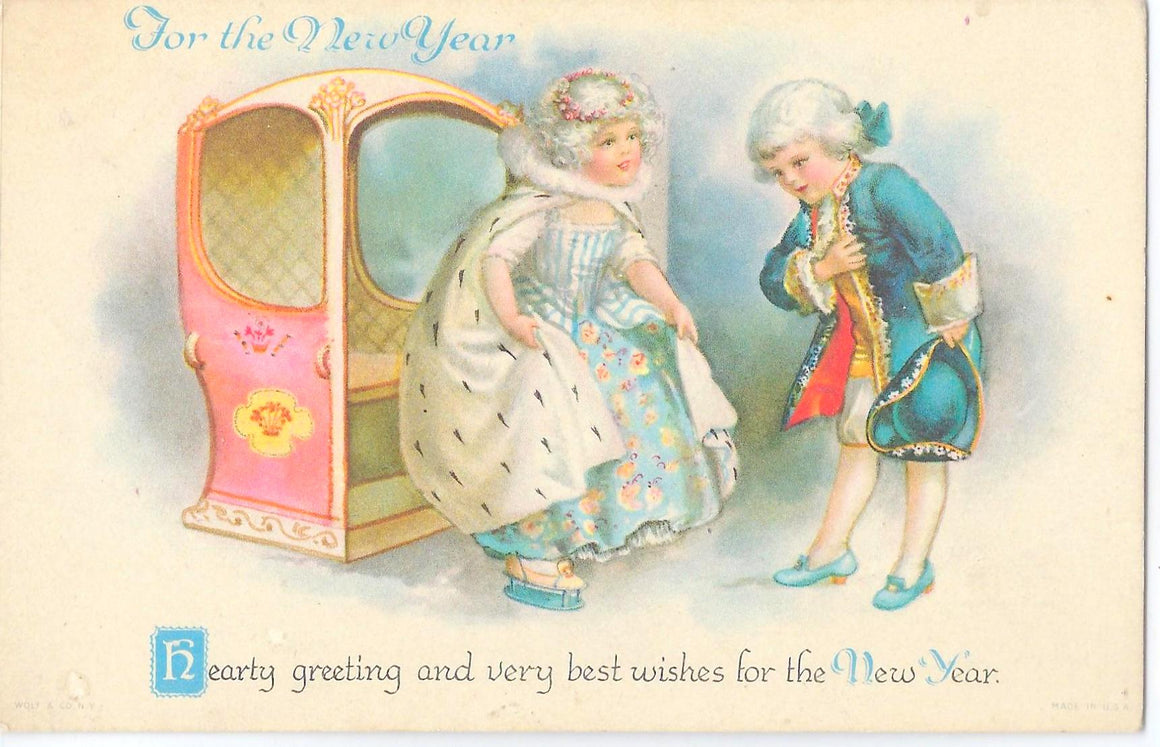 New Year Postcard Ellen Clapsaddle Children in Carriage Wolf Publishing Series 310