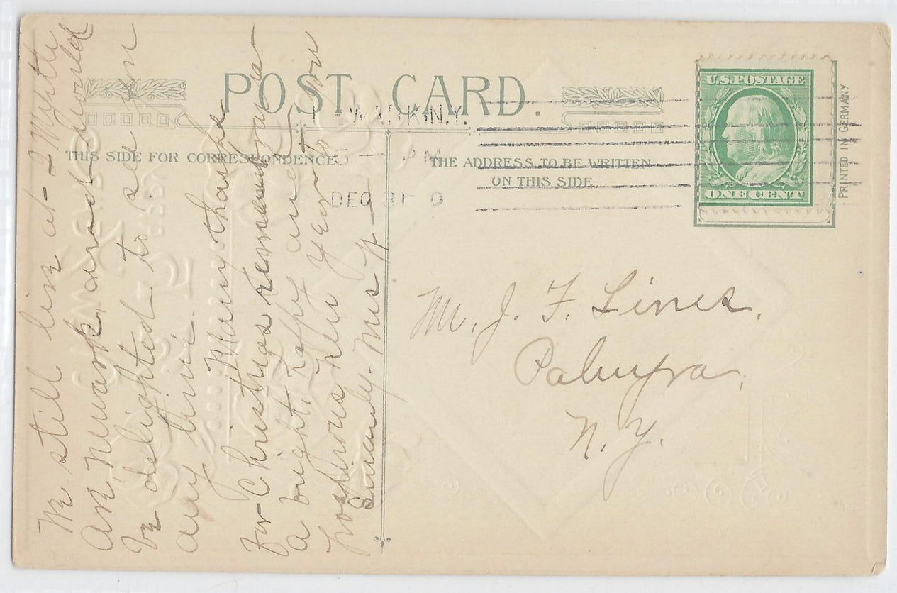 New Year Postcard John Winsch Publishing Embossed Card with Flowers and Landscape Scene