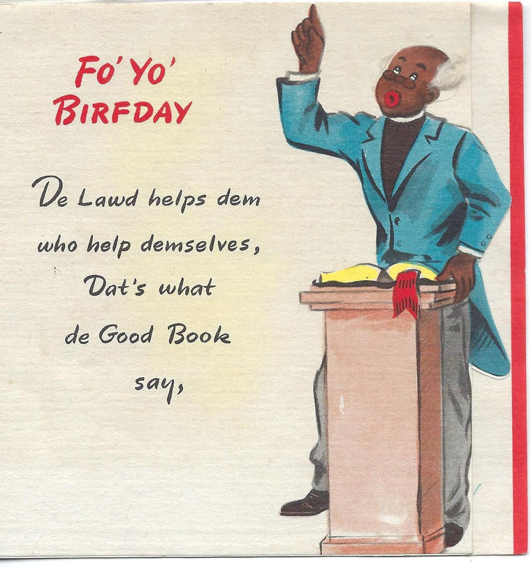 Black Americana Hallmark Card Mid Century Preacher Wishing Happy Birthday Applied Cotton for Hair