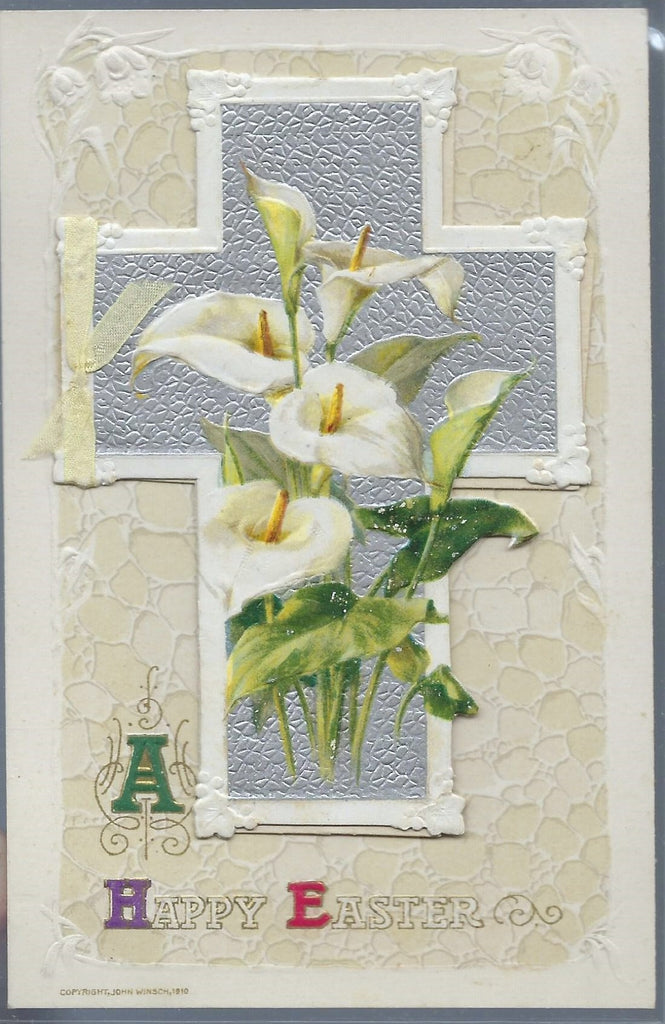 Easter Postcard John Winsch Publishing Cross Booklet with Calla Lilies Flowers