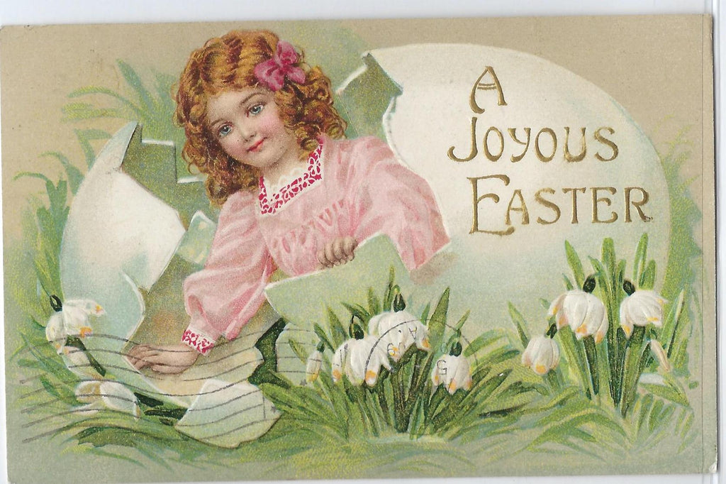 Easter Postcard Embossed Girl in Broken Egg Possibly a Brundage Child