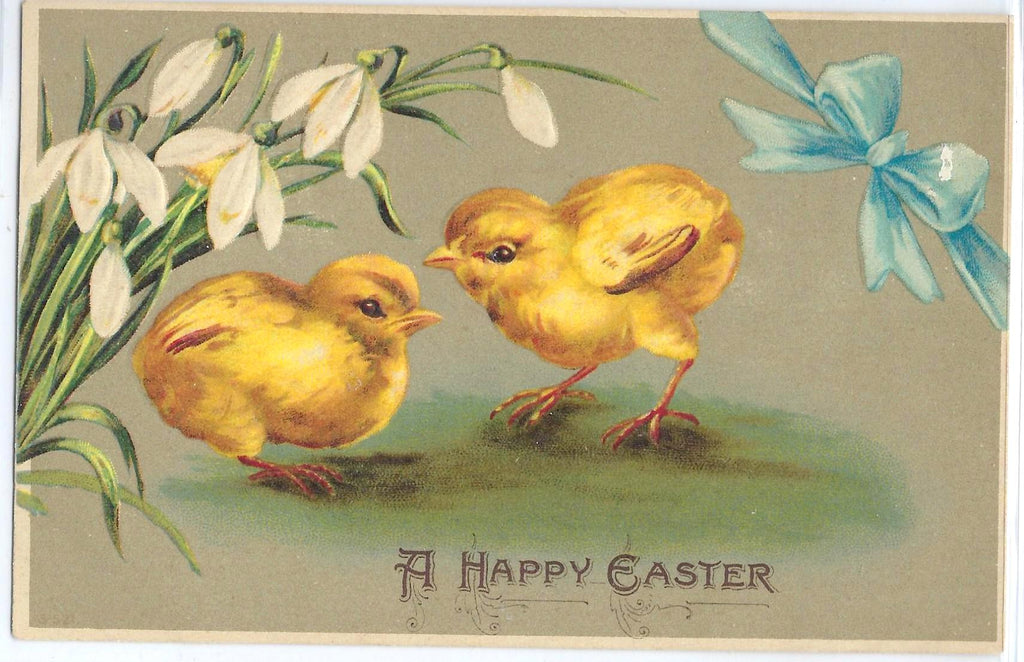 Easter Postcard Embossed Baby Chicks with Lilies Early Undivided Back