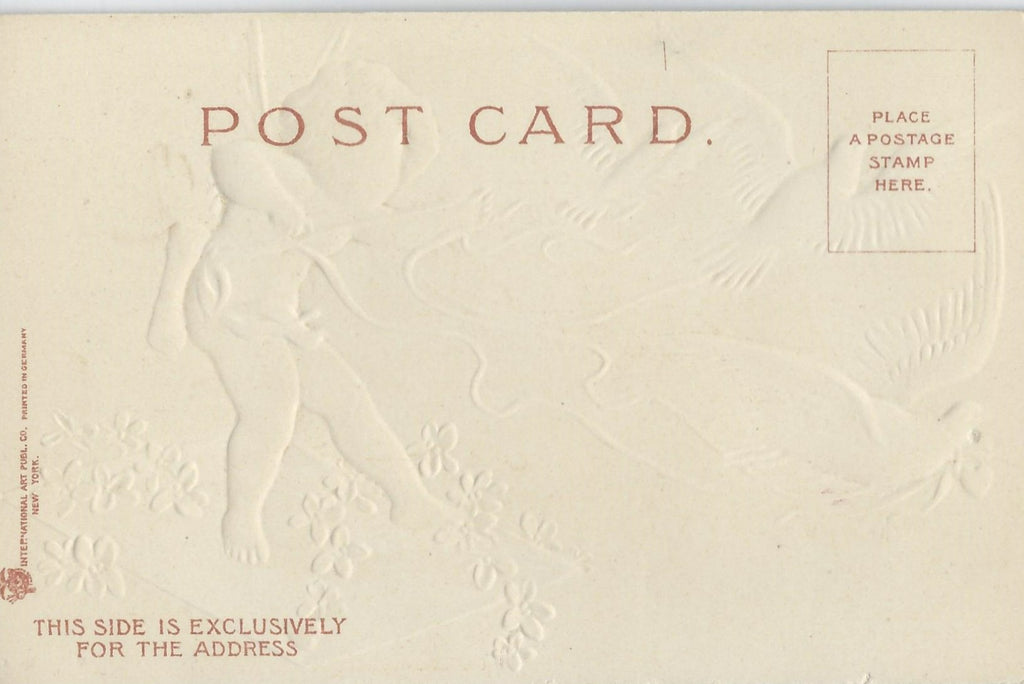 Valentine Postcard Artist Ellen Clapsaddle Cupid Cherub Flying Envelope with Love Dove's Early Undivided Back