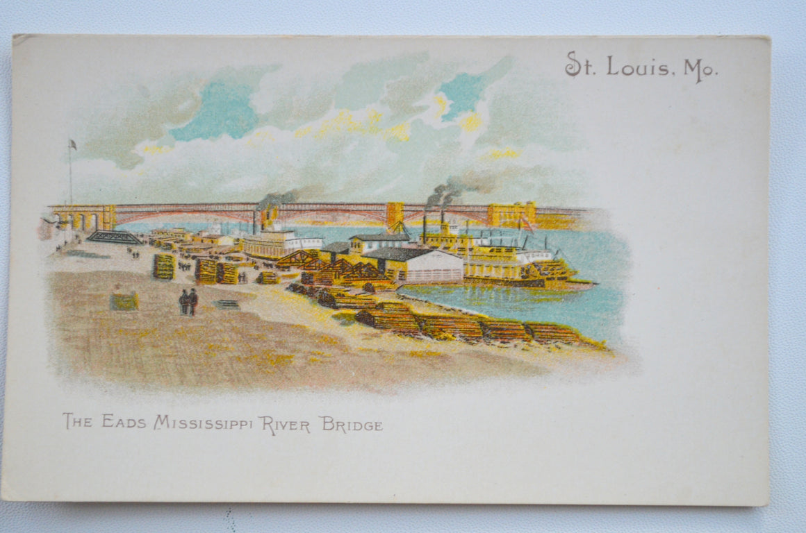 Early Turn of Century World's Fair 1905 Undivided Postcard St Louis MO Eads Mississippi River Bridge