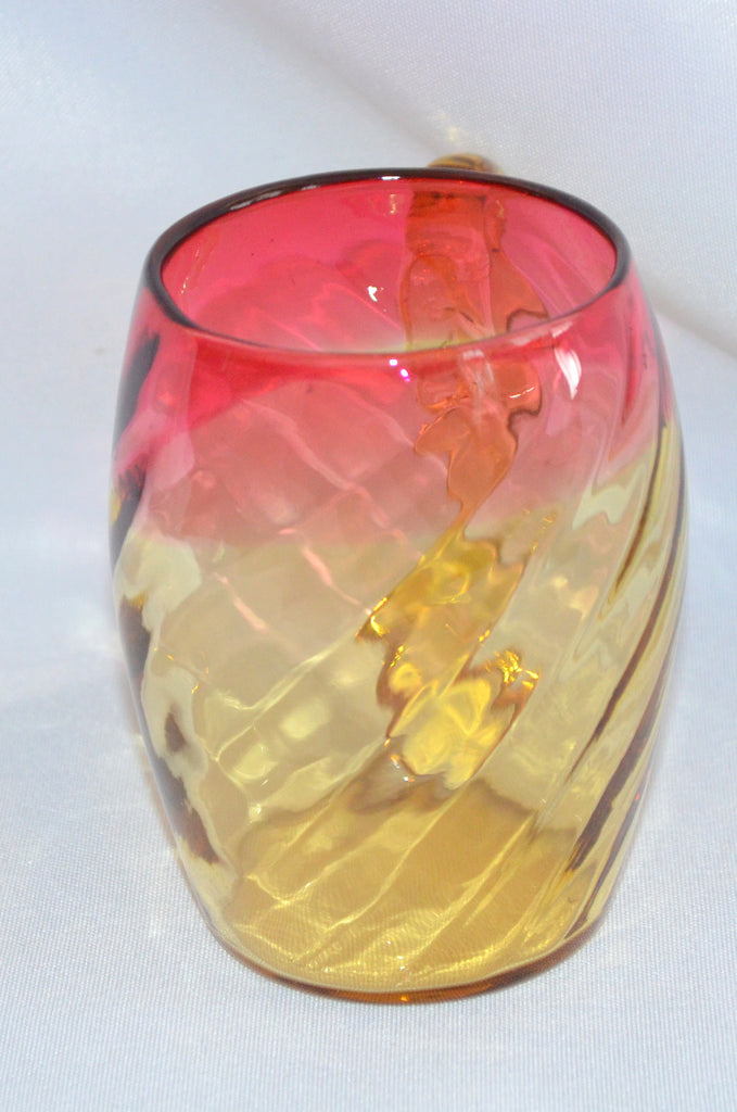 Victorian Amberina Art Glass Swirl Rib Optic Handled Cup
