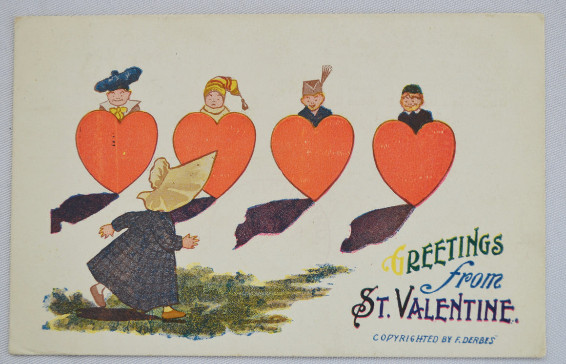 Valentine Postcard Sunbonnet Girl Hearts Derbes Publishing