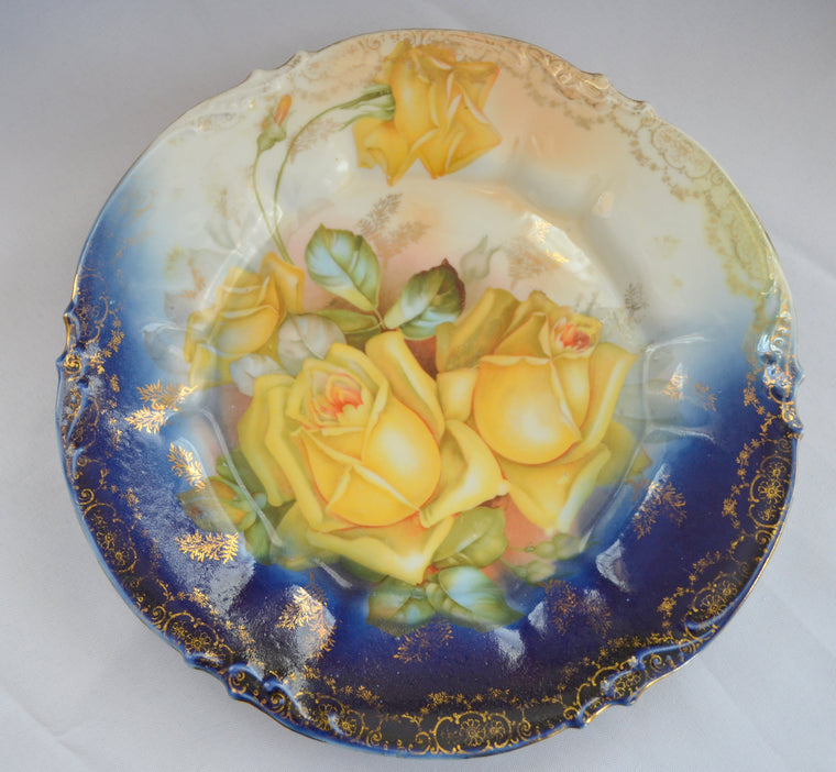 Prussia Prov Saxe Porcelain Cobalt Plate Rose Decoration RSP ES Germany Floral Scalloped Plate