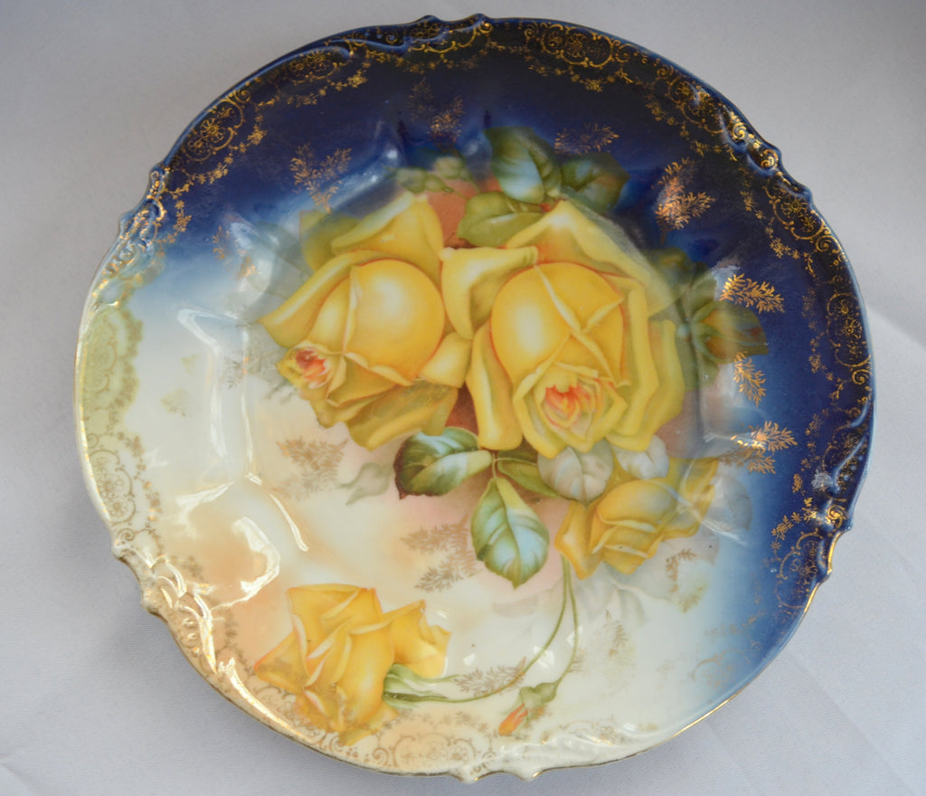 Prussia Prov Saxe Porcelain Cobalt Plate Rose Decoration RSP ES Germany Floral Scalloped Plate