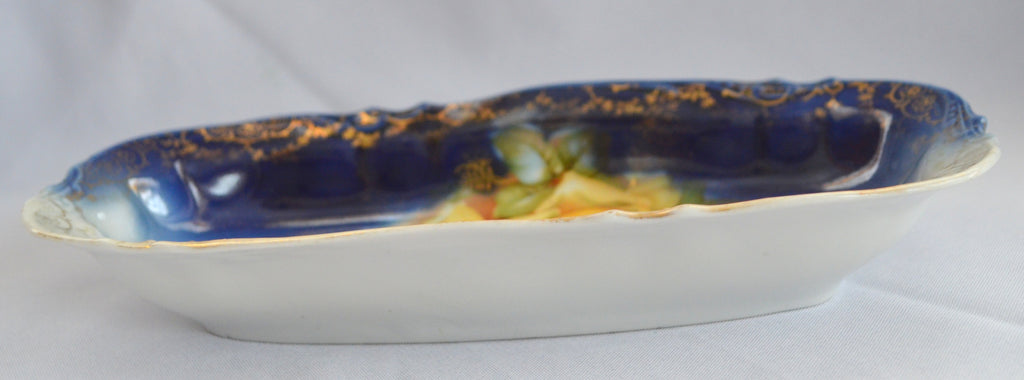 Prussia Porcelain Tray Cobalt with Yellow Roses