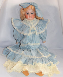 4 Jointed Bisque Doll 1900's Mohair Wig Glass Eyes #205 Home Sewn Dress -  The Gatherings Antique Vintage