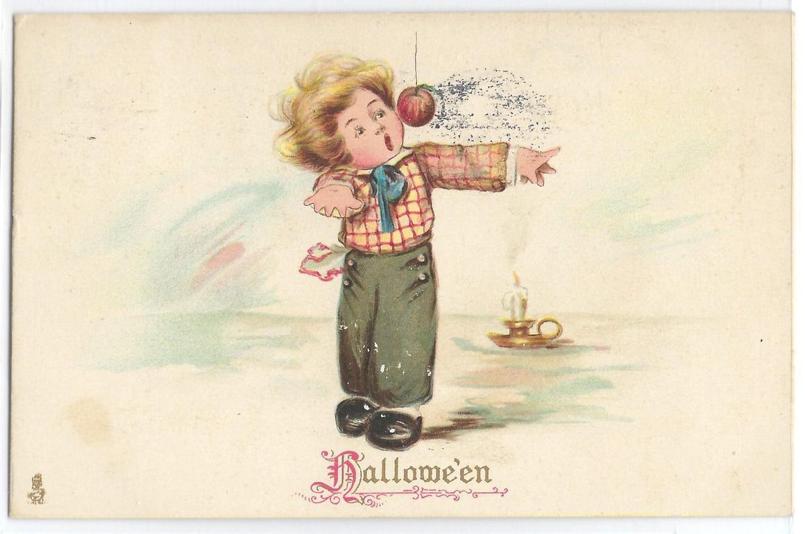Halloween Postcard Raphael Tuck Series 803 Child Playing Apple Game