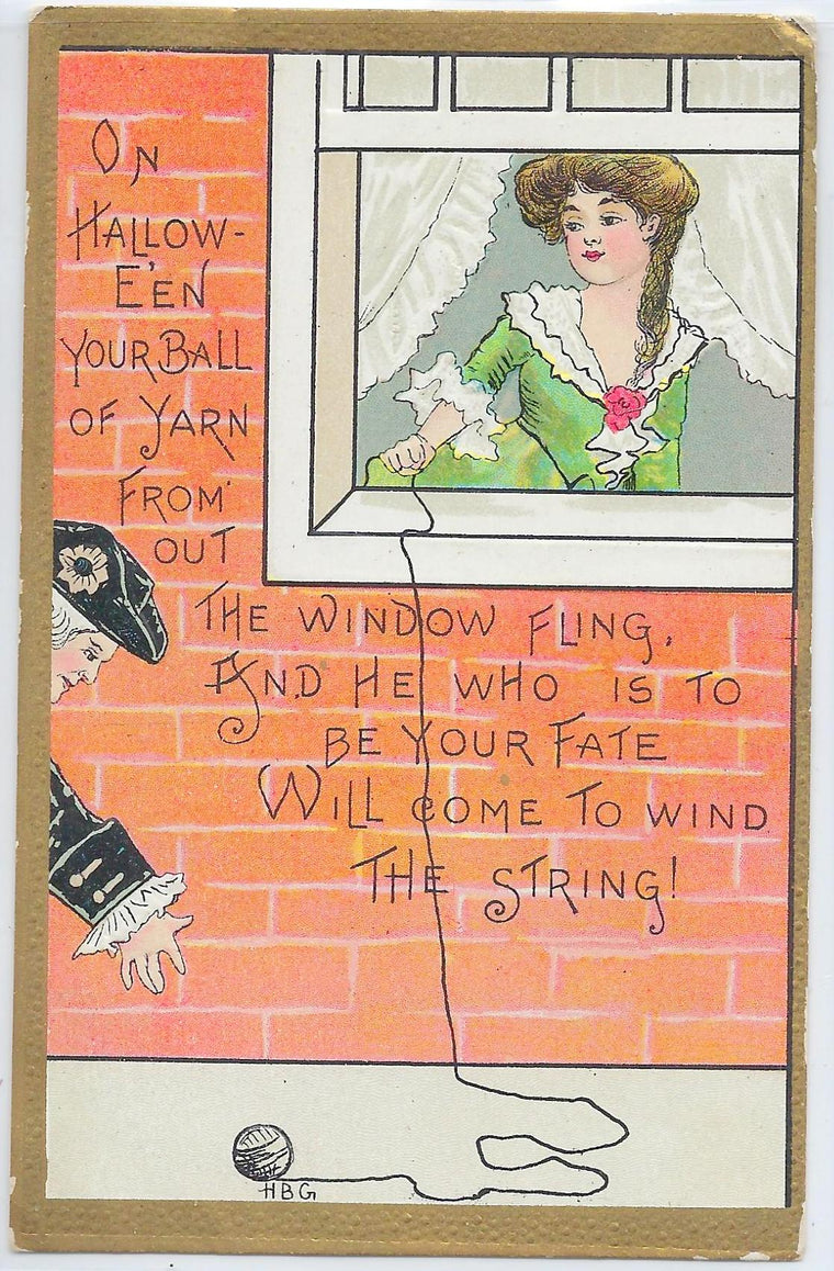 Halloween Postcard Series 2262 Courting Couple Woman Throwing String To Man Artist HB Griggs