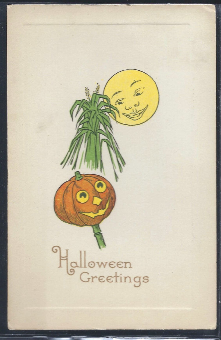 Halloween Postcard JOL Jack O' Lantern with Moon Gibson Publishing Arts Craft Card