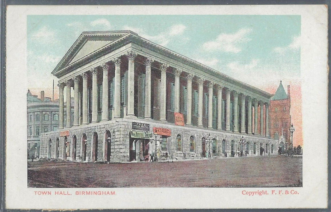 Early 1900s Postcard Town Hall Birmingham England Unused F.F. Co Publishing