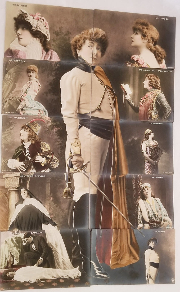 1900s French Stage Actress Sarah Bernhardt Puzzle Installment Postcard Complete 10 Pc Set