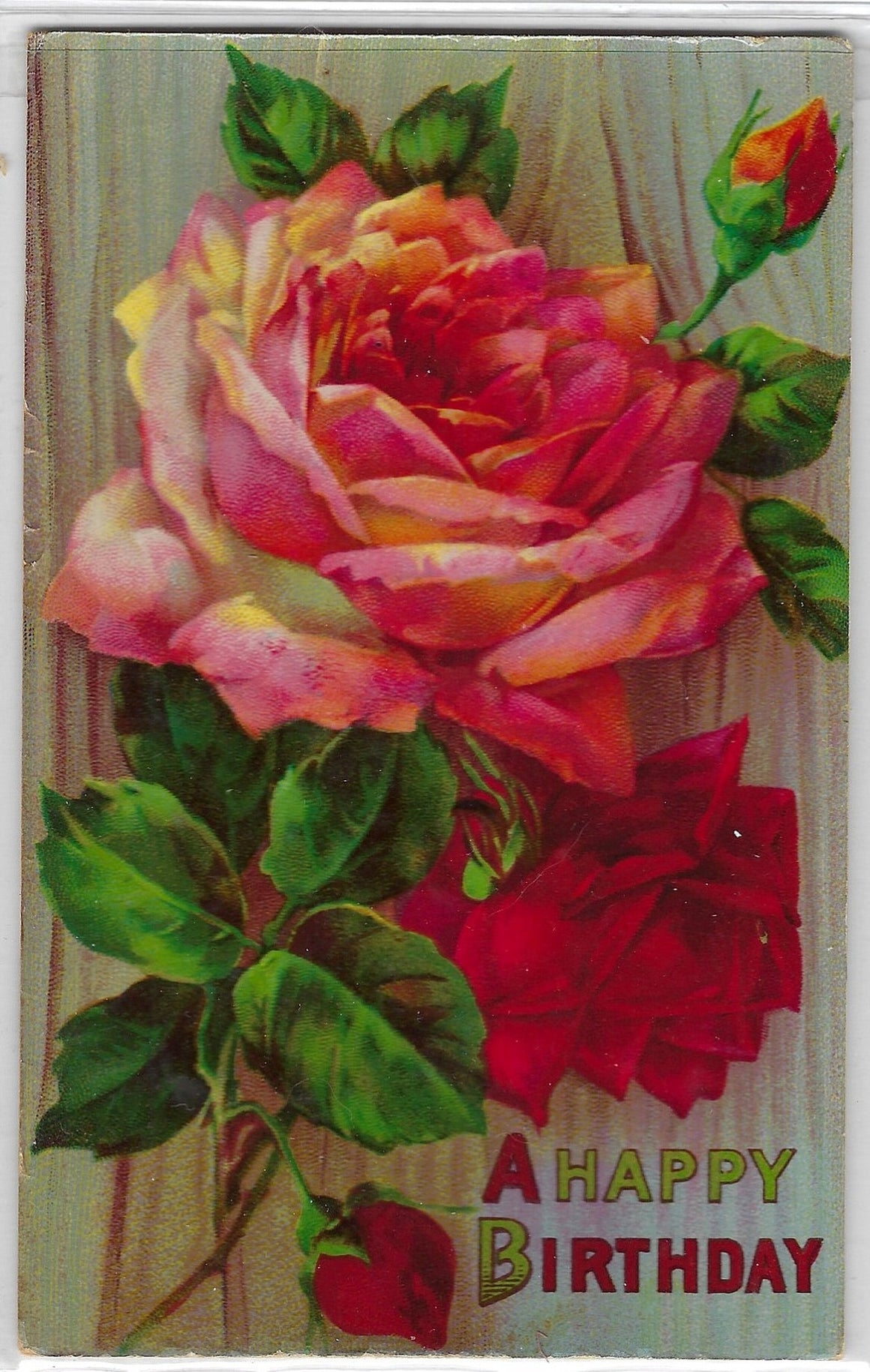 Birthday Postcard Pink & Red Roses Gel Finish Series 5100