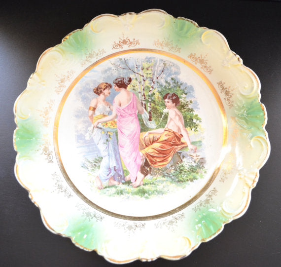 Dresden Porcelain Scenic Plate Allegorical Mythology Image Maidens in Garden