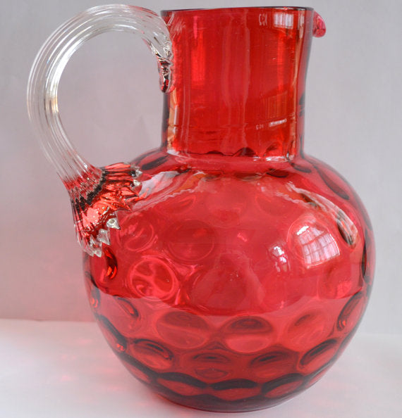 fenton cranberry coin dot glass pitcher