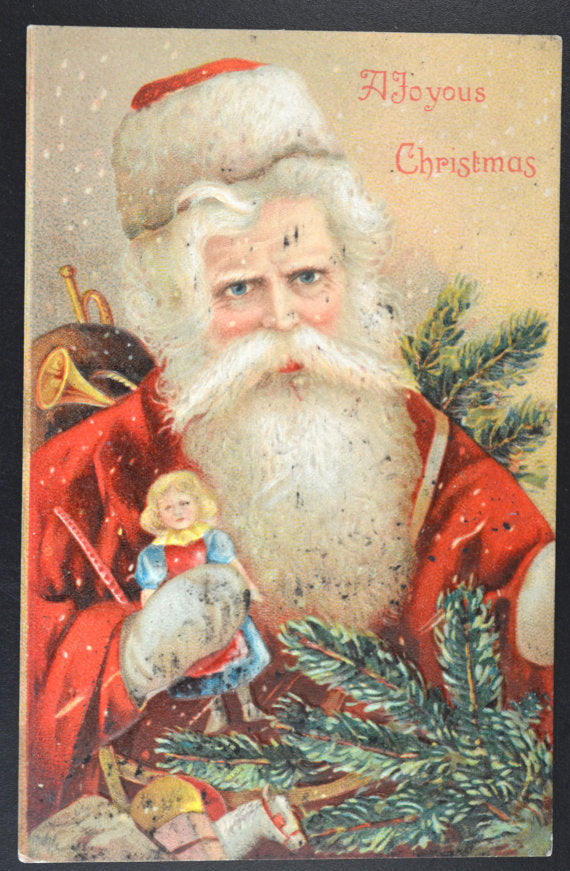 Santa Claus Postcard Red Robe Holding Toys Tree NO 259