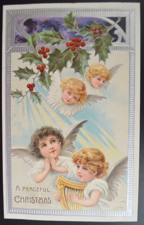 Christmas Postcard Brundage Embossed Angels