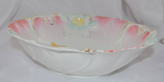 RS PRUSSIA Porcelain BOWL Steeple Mold 3 Pink Floral Decor 10"