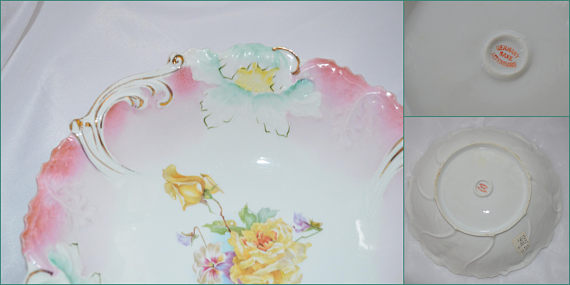RS PRUSSIA Porcelain BOWL Steeple Mold 3 Pink Floral Decor 10"