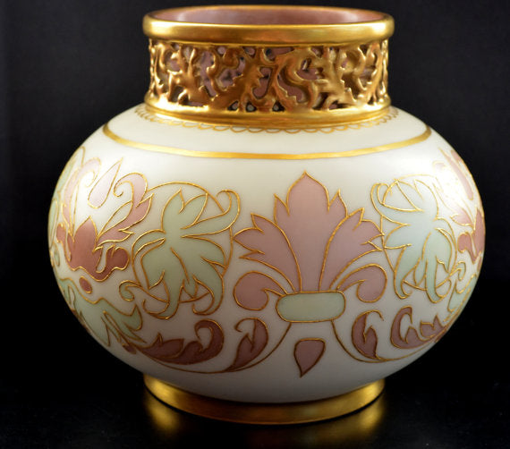 Limoges French Porcelain Pouyat Large Reticulated Decorated Vase Artist Signed 1895