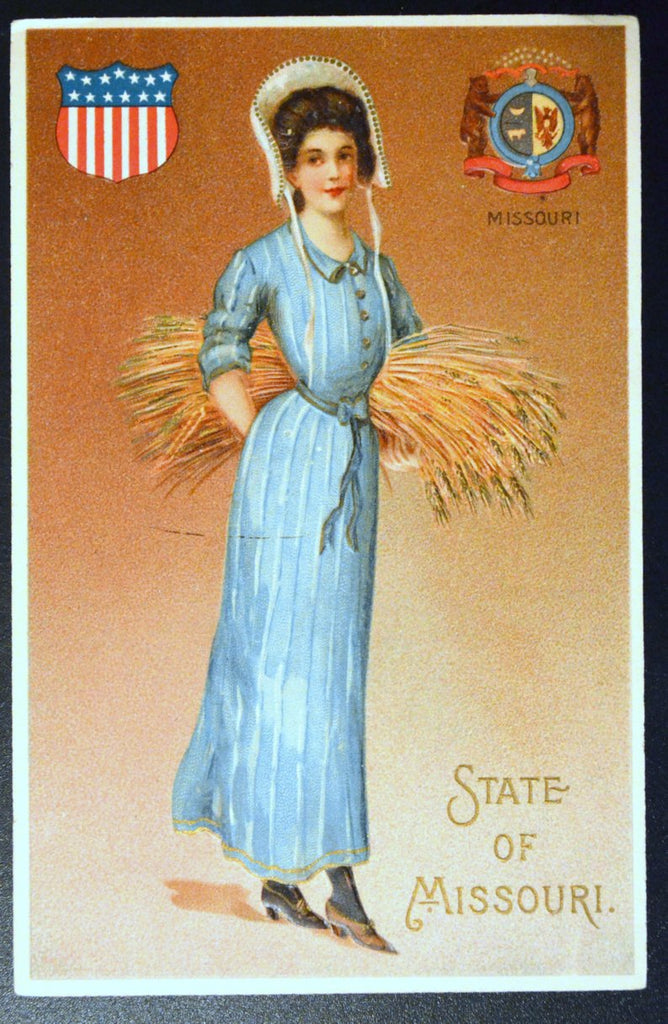 Missouri State Girl Postcard Langsdorf Embossed State Belle Woman with Wheat