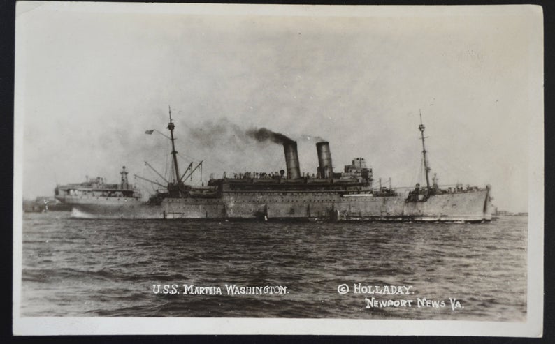Rppc WWI USS Martha Washington Troop Transport Ship 1919 Holladay Newport News VA