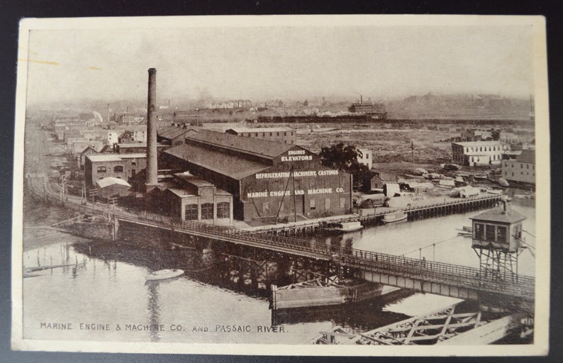 Marine Engine & Machine Co Passaic River 1910s Newark New Jersey RPPC Post Card