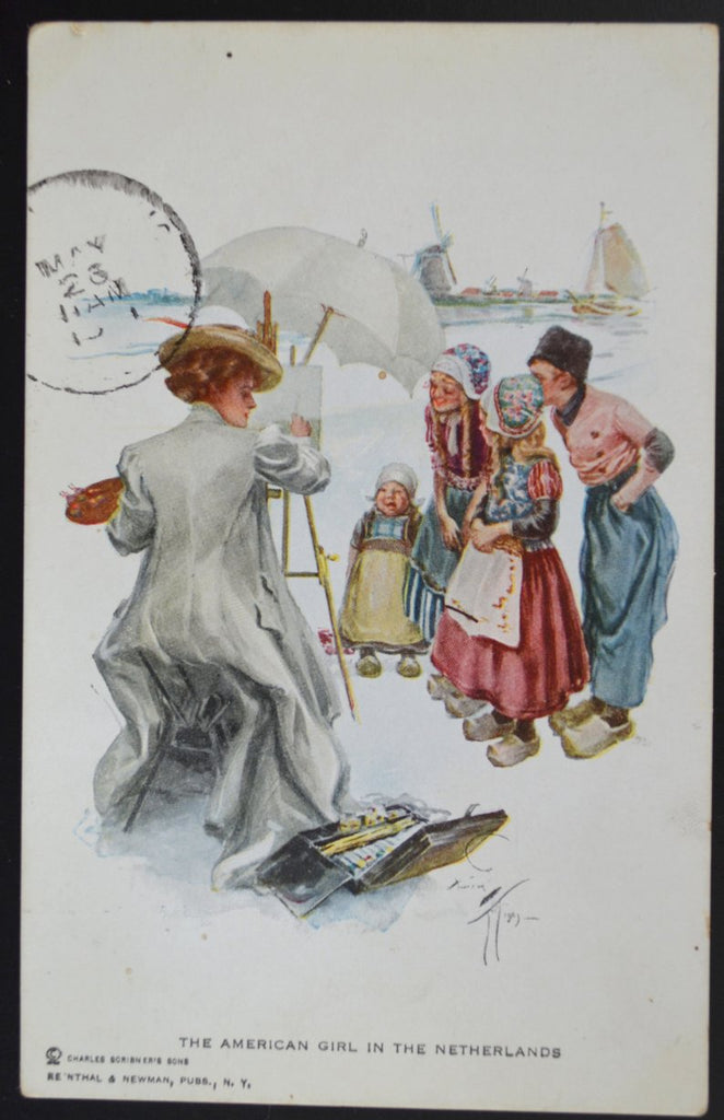 Harrison Fisher Postcard Artist Signed Reinthal Newman Publishing American Girl in the Netherlands Series 102