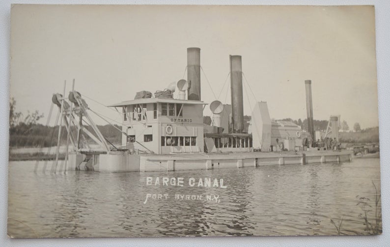 RPPC Barge Canal Port Byron NY Ontario Barge Real Photo Postcard Cayuga County Early Erie Canal Route