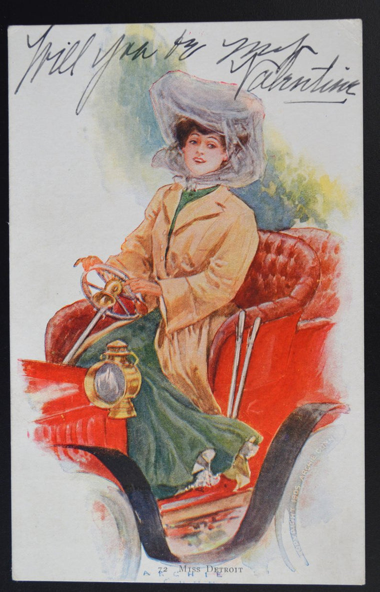 Artist Postcard Archie Gunn Miss Detroit Art Nouveau Woman Early Undivided