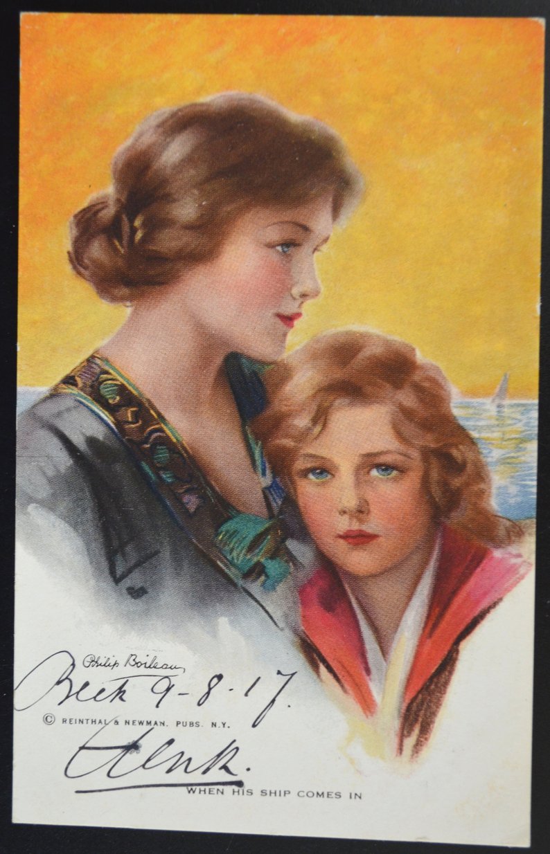 Artist Signed Philip Boileau Postcard When His Ship Comes In Mother & Child Art Nouveau Card