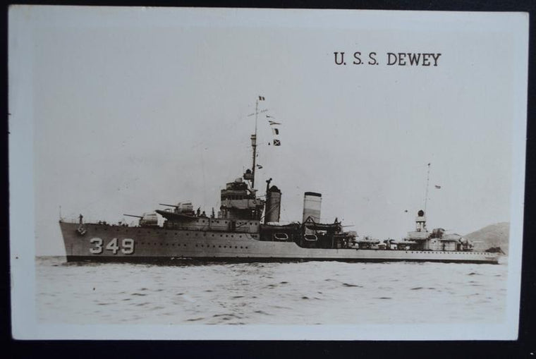 RPPC U.S.S. Dewey 349 World War II Destroyer Real Photo Postcard